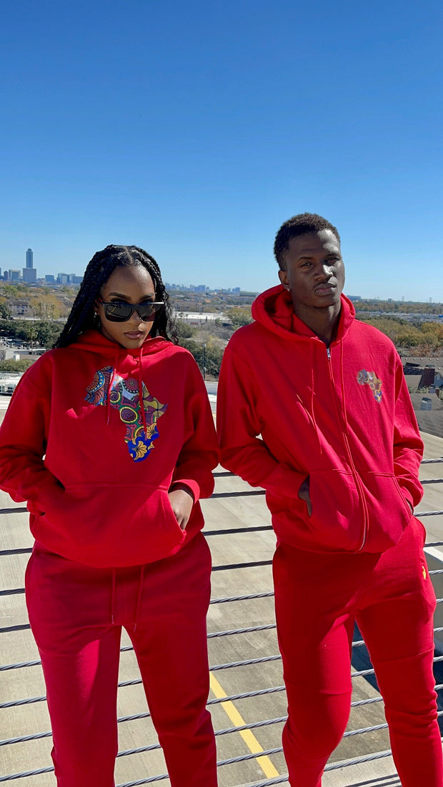 Red African Map Design Hoodie & Jogger Set