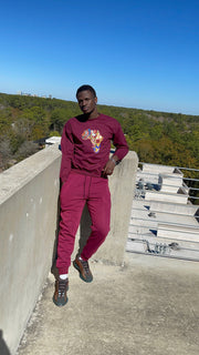 African Map Design Maroon Unisex Pullover Sweatshirt Set