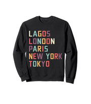 Lagos London city text colors Pullover Sweatshirt design by Berts Unisex fit