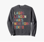 Lagos London city text colors Pullover Sweatshirt design by Berts Unisex fit
